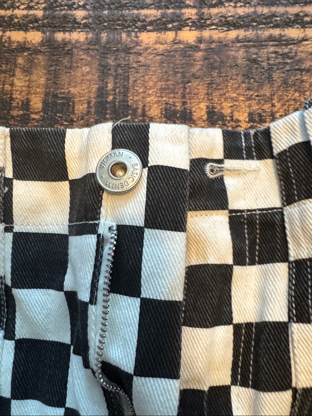 High-Waist Checkerboard Shorts - Black & White - Picture 3 of 5
